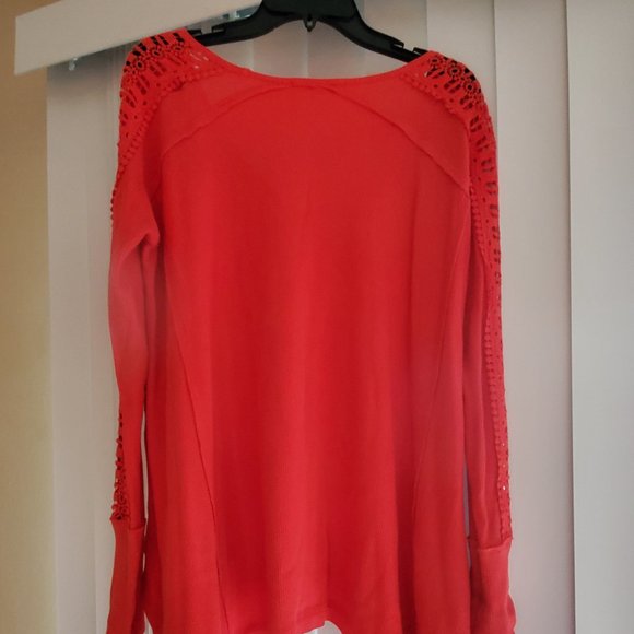 Women's Red/Orange Sweater with Inset down Sleeves - Picture 2 of 3